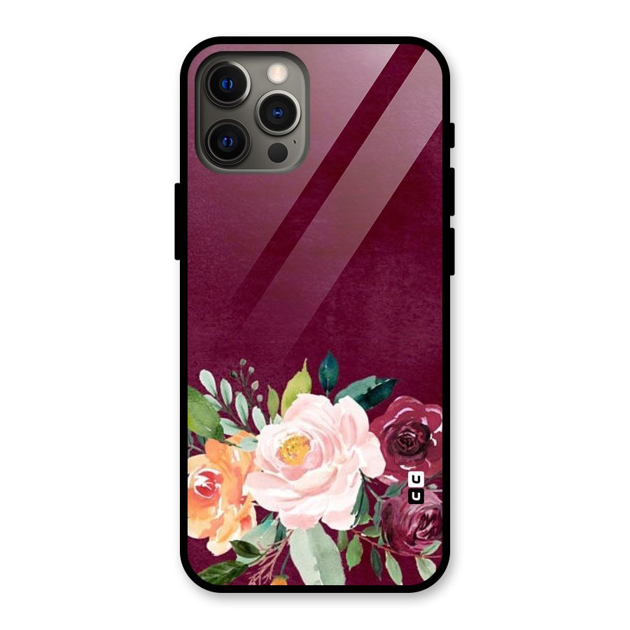 Plum Floral Design Glass Back Case for iPhone 12 Pro Max
