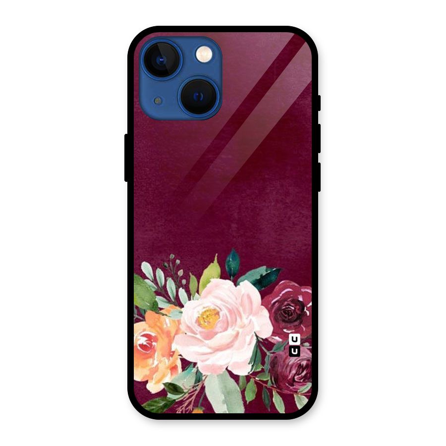 Plum Floral Design Glass Back Case for iPhone 13 Mini