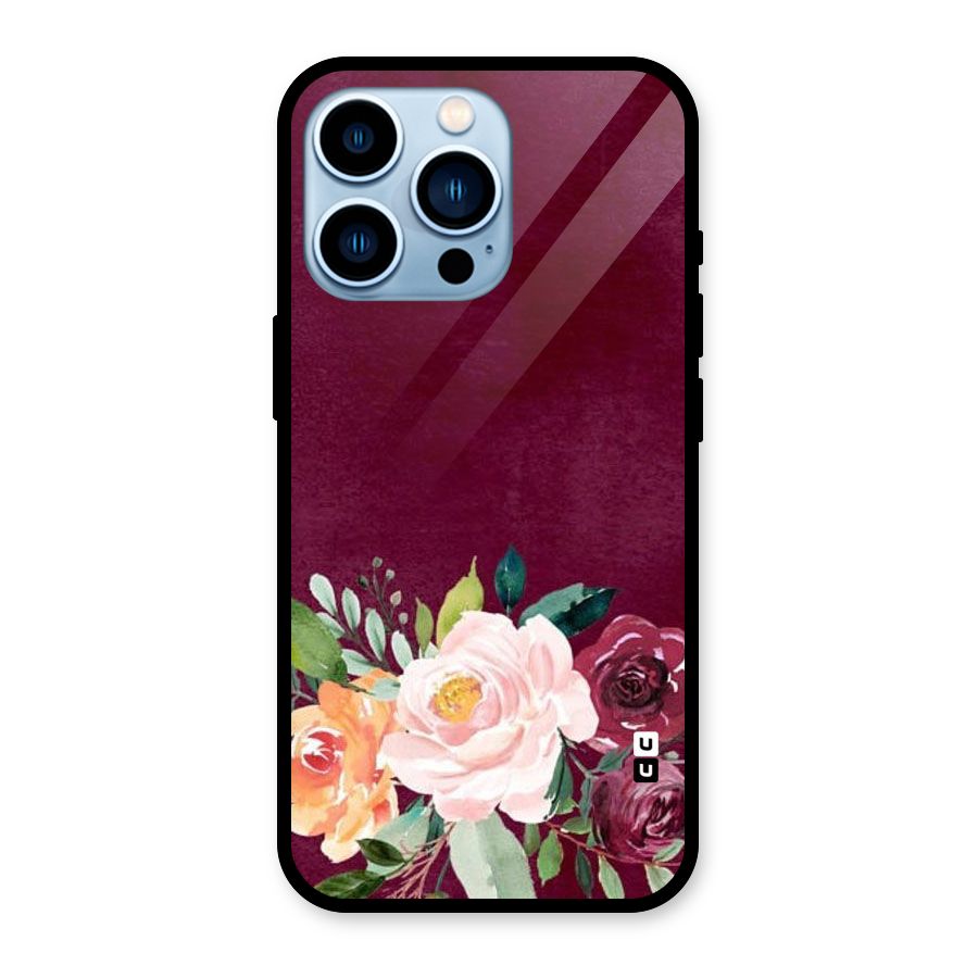 Plum Floral Design Glass Back Case for iPhone 13 Pro