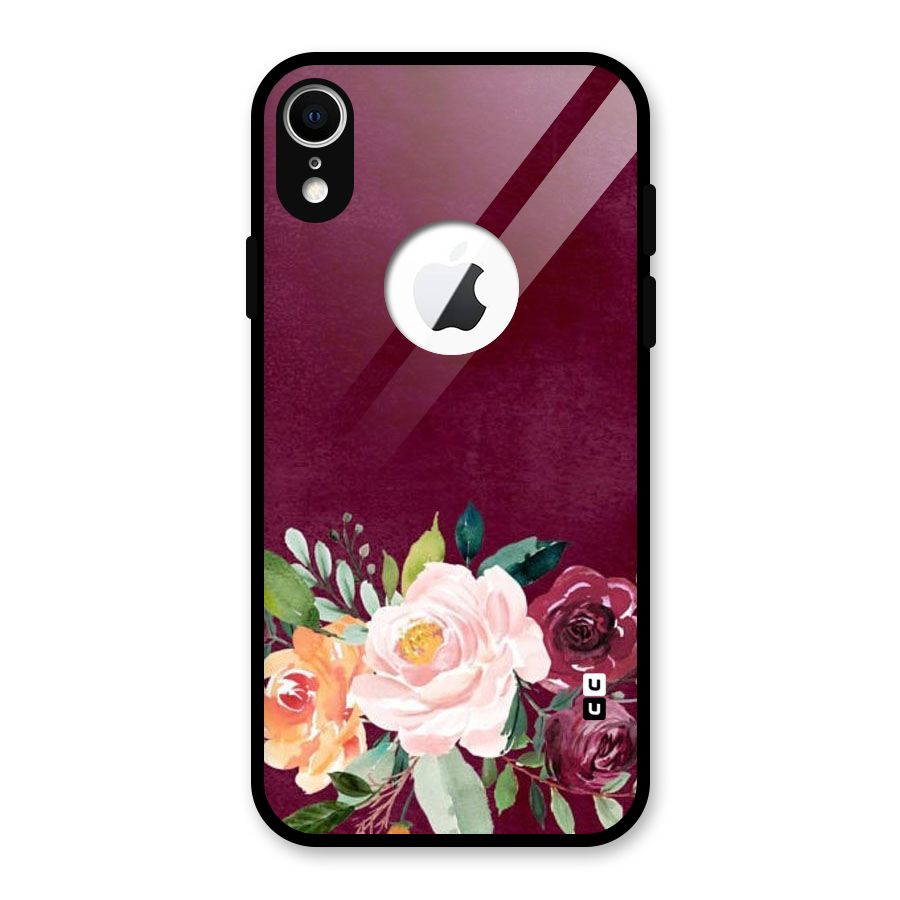 Plum Floral Design Glass Back Case for iPhone XR Logo Cut