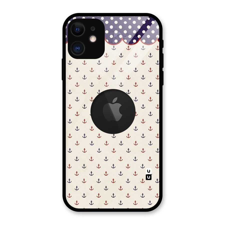 Polka Anchor Glass Back Case for iPhone 11 Logo Cut