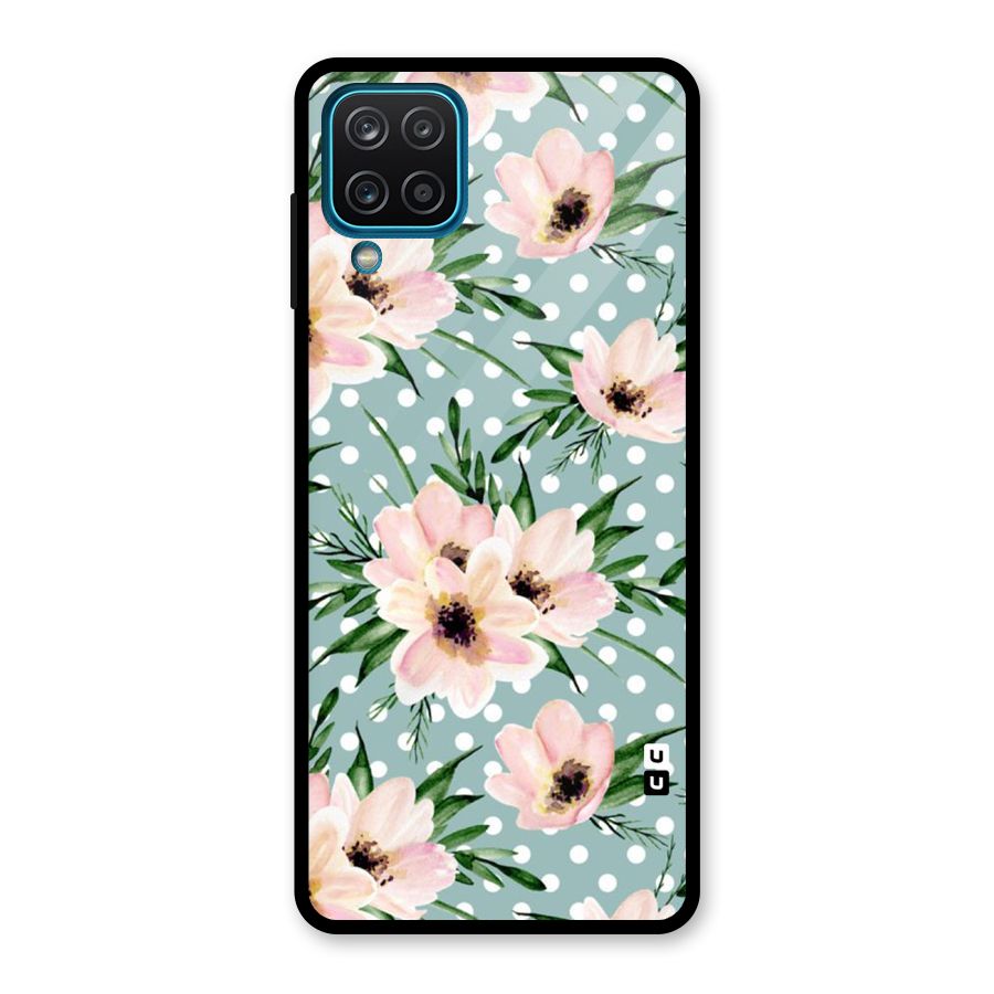 Polka Art Floral Glass Back Case for Galaxy A12
