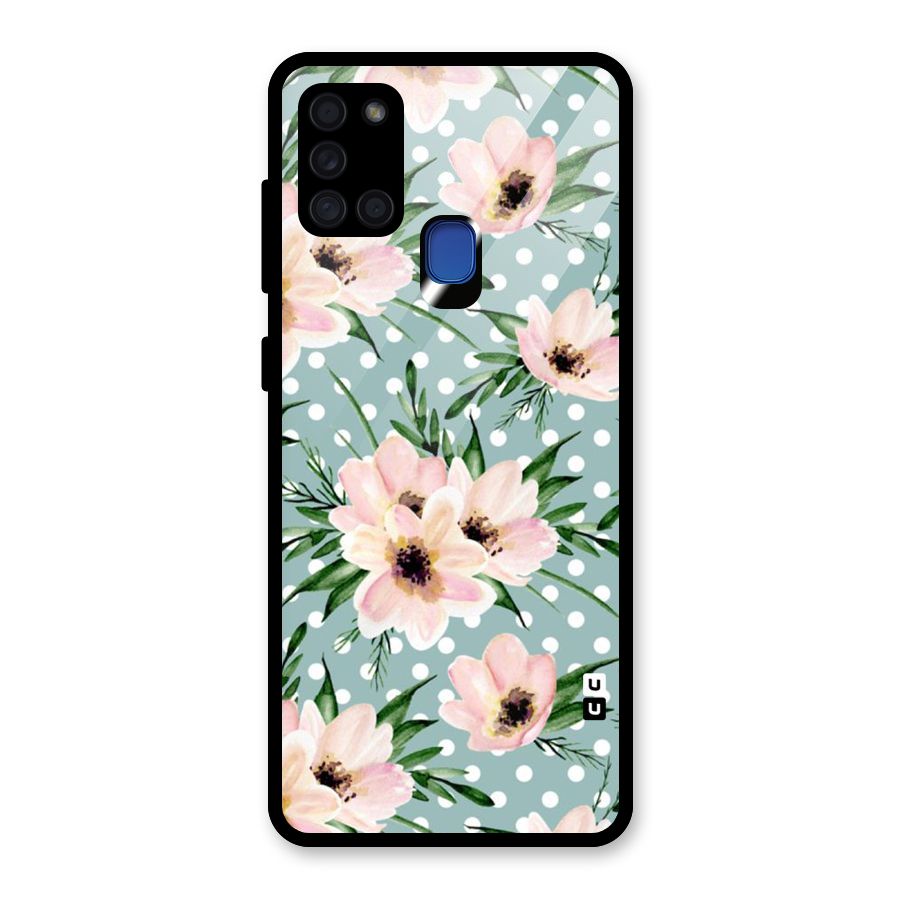 Polka Art Floral Glass Back Case for Galaxy A21s