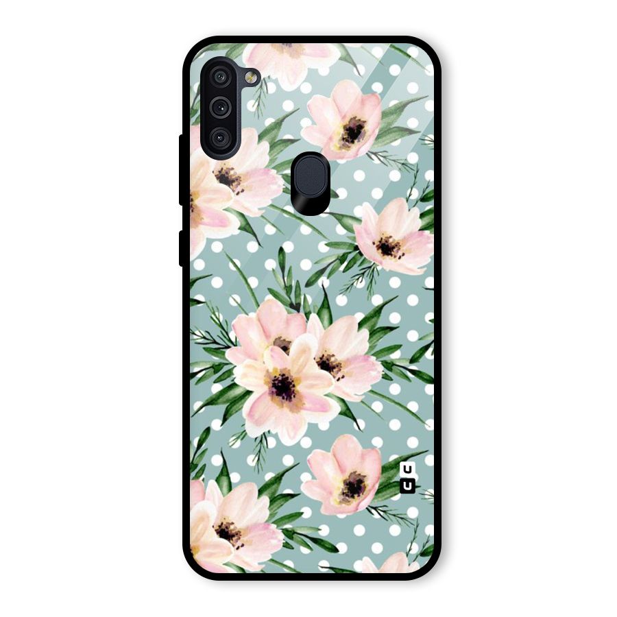 Polka Art Floral Glass Back Case for Galaxy M11