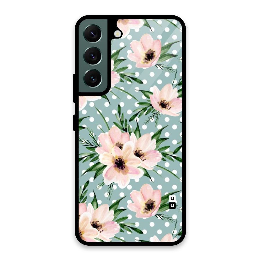 Polka Art Floral Glass Back Case for Galaxy S22 5G