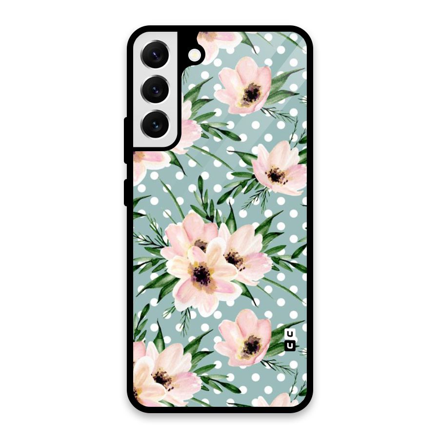 Polka Art Floral Glass Back Case for Galaxy S22 Plus 5G