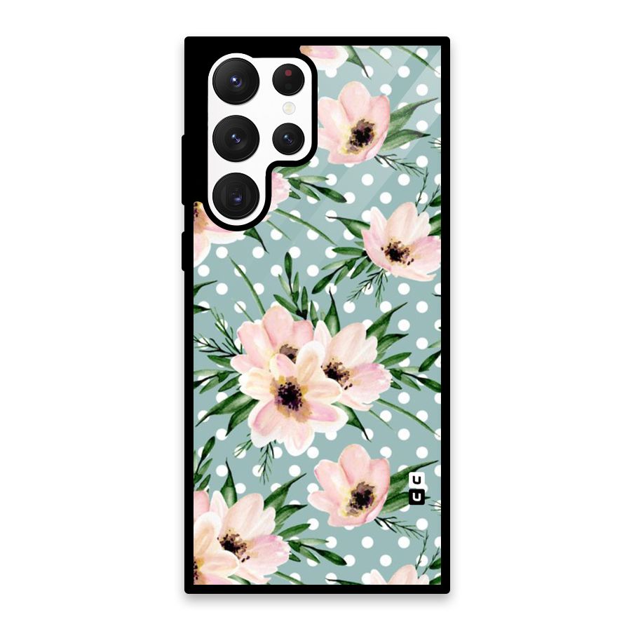 Polka Art Floral Glass Back Case for Galaxy S22 Ultra 5G