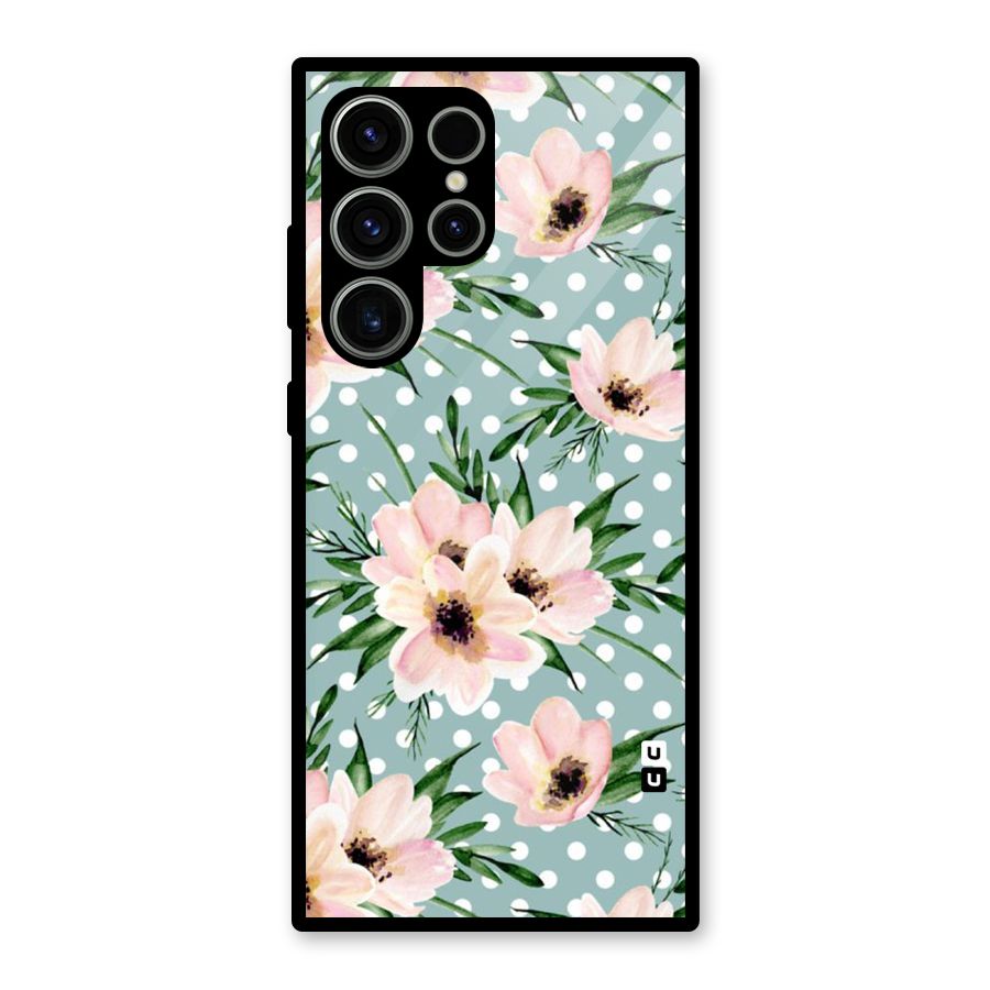 Polka Art Floral Glass Back Case for Galaxy S23 Ultra