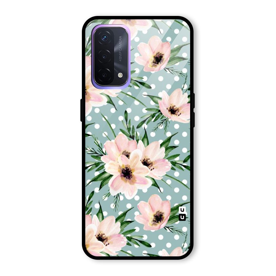 Polka Art Floral Glass Back Case for Oppo A74 5G