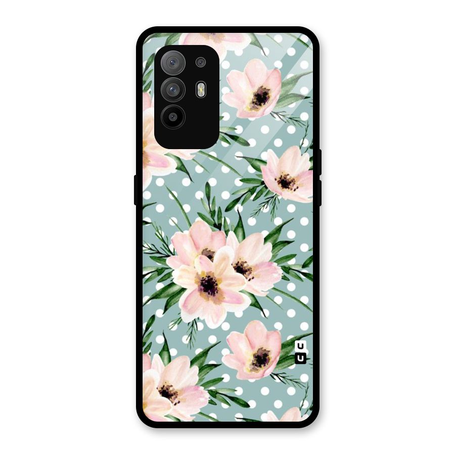 Polka Art Floral Glass Back Case for Oppo F19 Pro Plus 5G