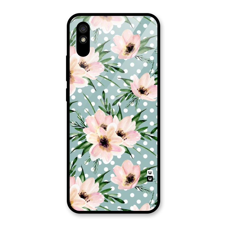 Polka Art Floral Glass Back Case for Redmi 9i