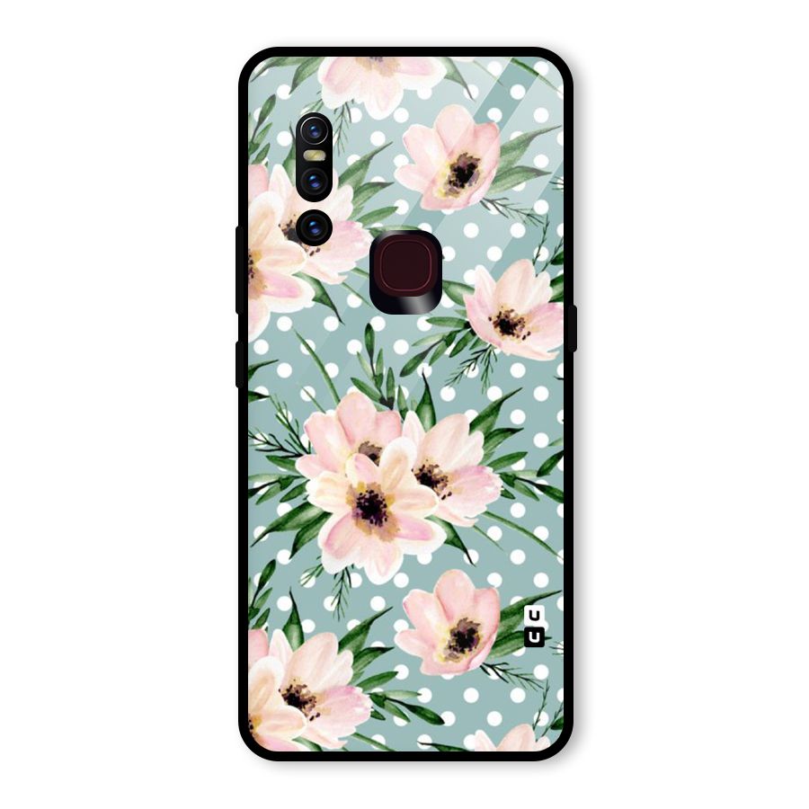 Polka Art Floral Glass Back Case for Vivo V15