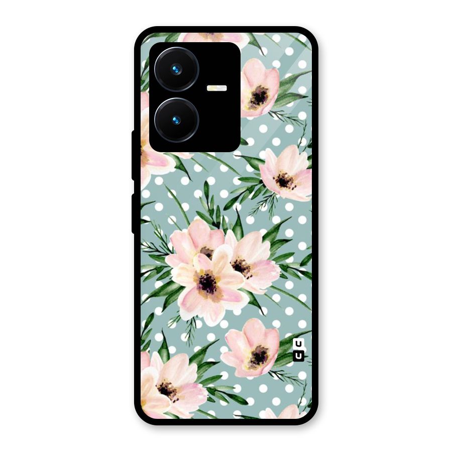Polka Art Floral Glass Back Case for Vivo Y22