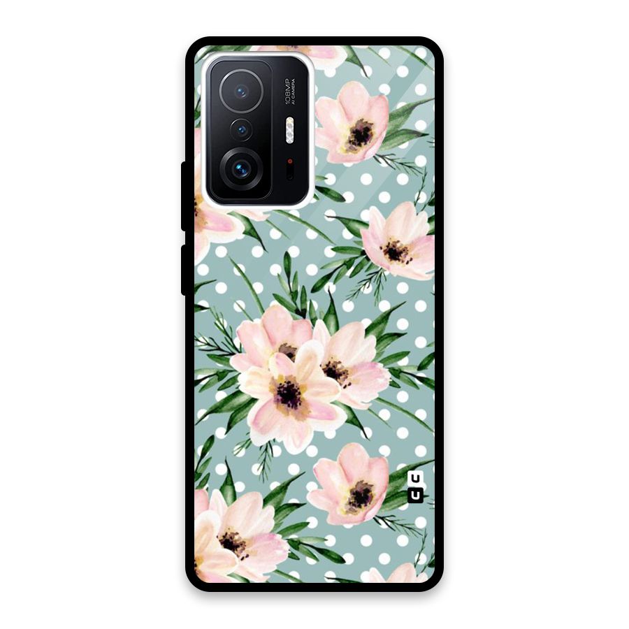 Polka Art Floral Glass Back Case for Xiaomi 11T Pro