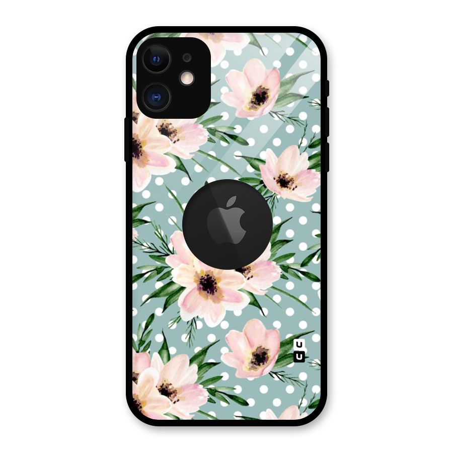 Polka Art Floral Glass Back Case for iPhone 11 Logo Cut