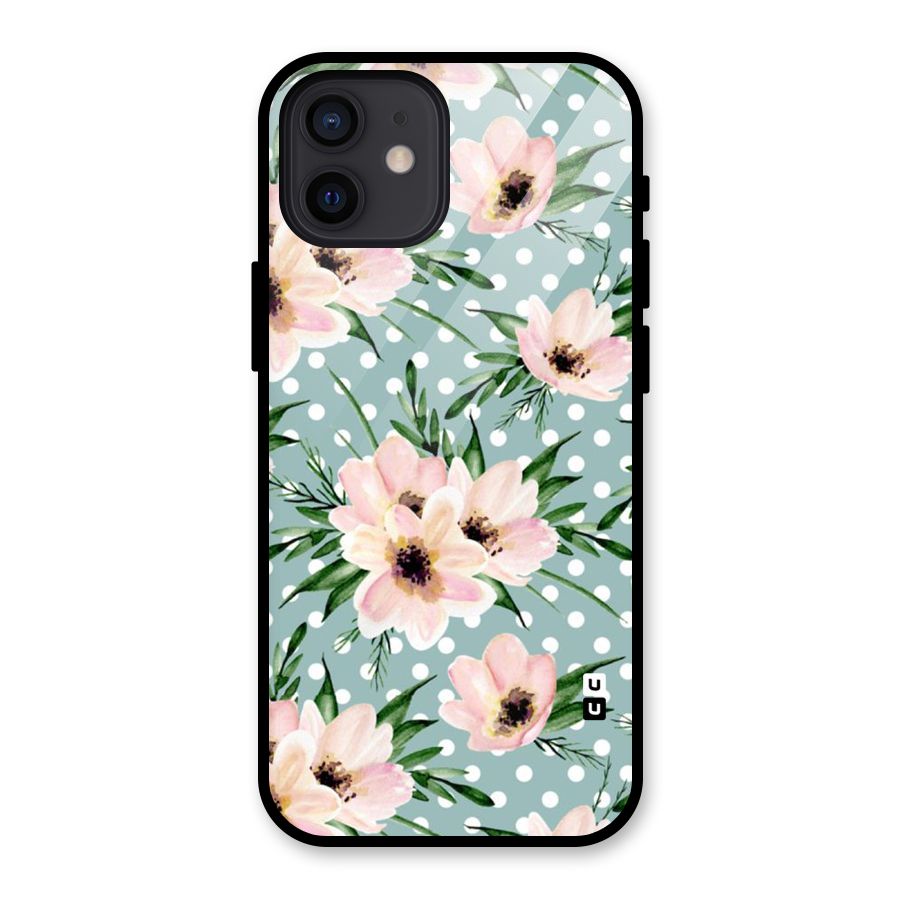 Polka Art Floral Glass Back Case for iPhone 12