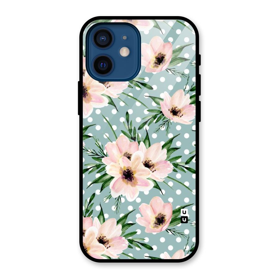 Polka Art Floral Glass Back Case for iPhone 12 Mini
