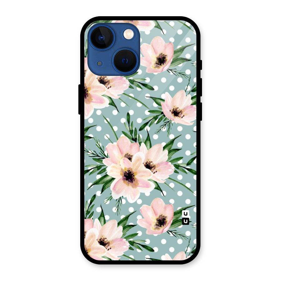 Polka Art Floral Glass Back Case for iPhone 13 Mini
