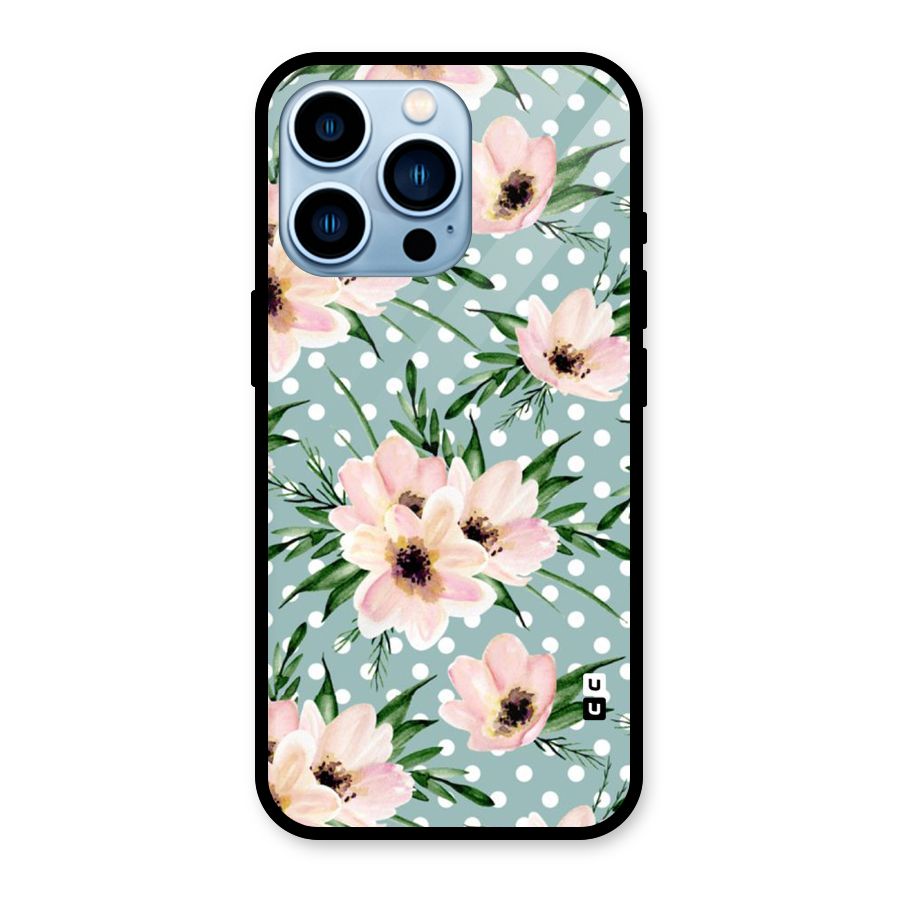 Polka Art Floral Glass Back Case for iPhone 13 Pro