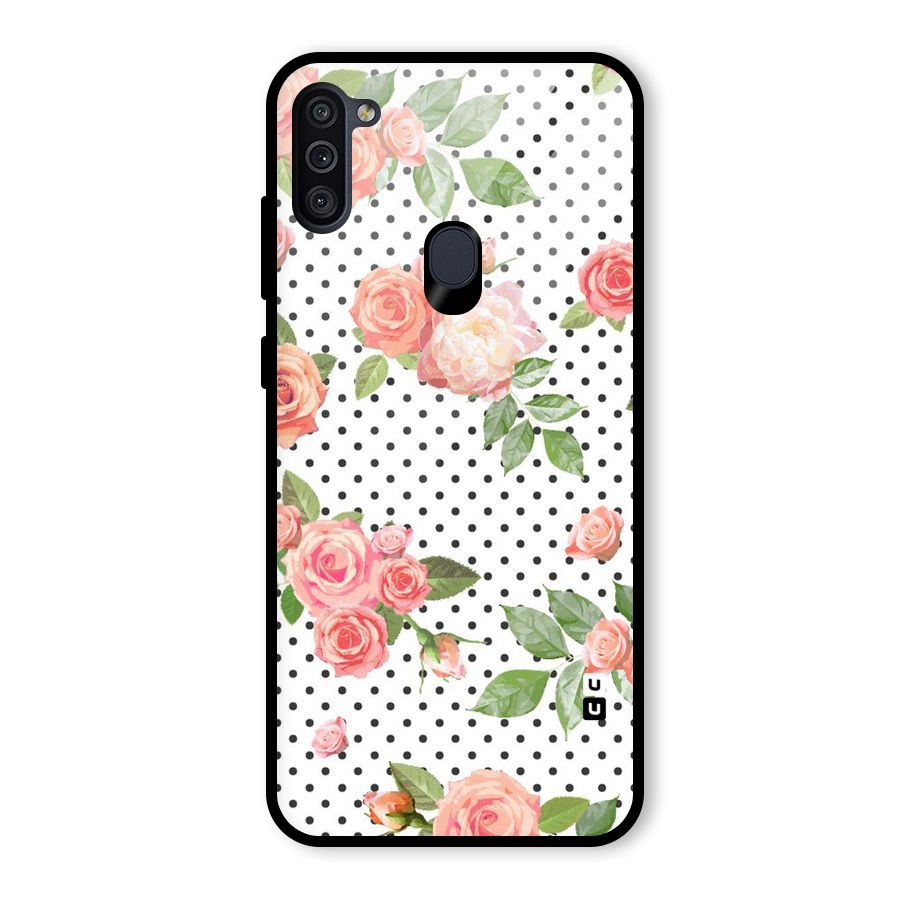 Polka Bloom White Glass Back Case for Galaxy M11