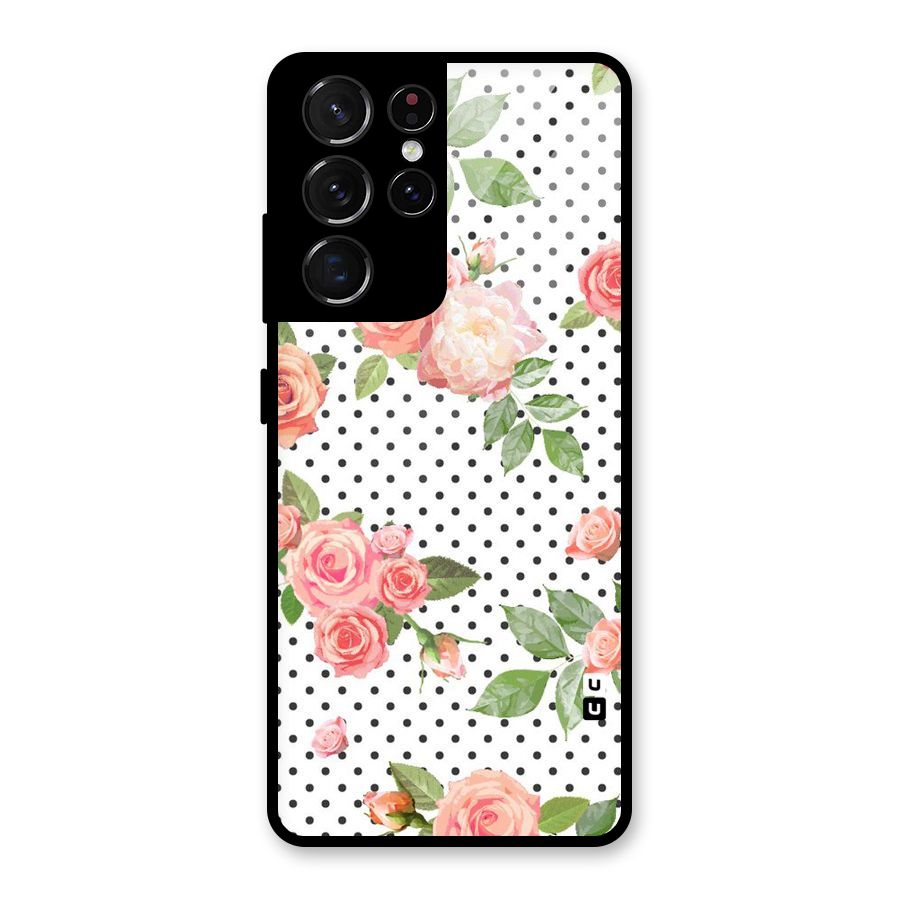 Polka Bloom White Glass Back Case for Galaxy S21 Ultra 5G