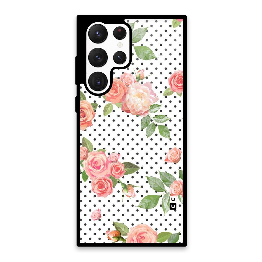 Polka Bloom White Glass Back Case for Galaxy S22 Ultra 5G