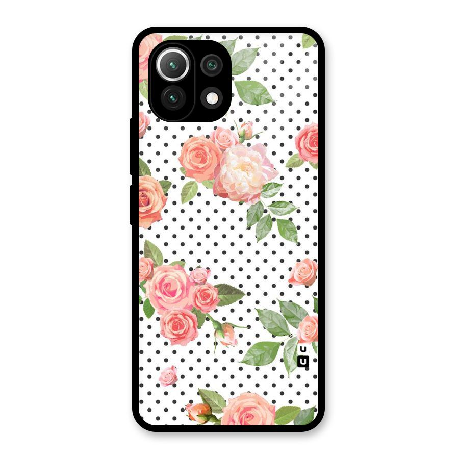 Polka Bloom White Glass Back Case for Mi 11 Lite