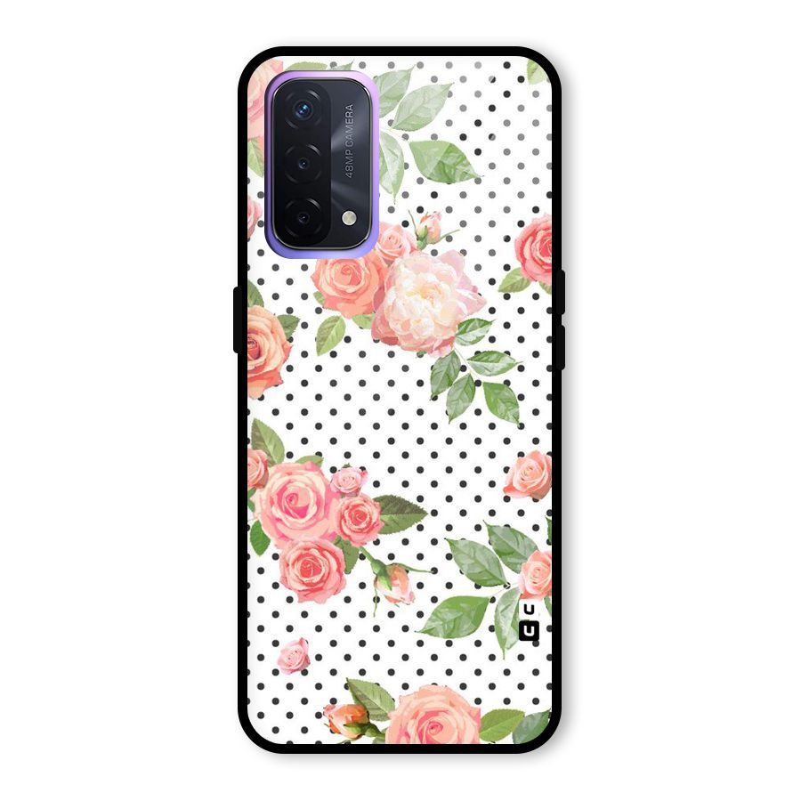 Polka Bloom White Glass Back Case for Oppo A74 5G