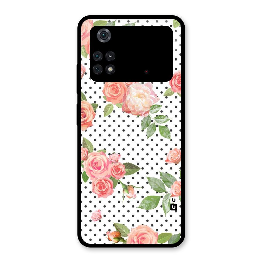 Polka Bloom White Glass Back Case for Poco M4 Pro 4G