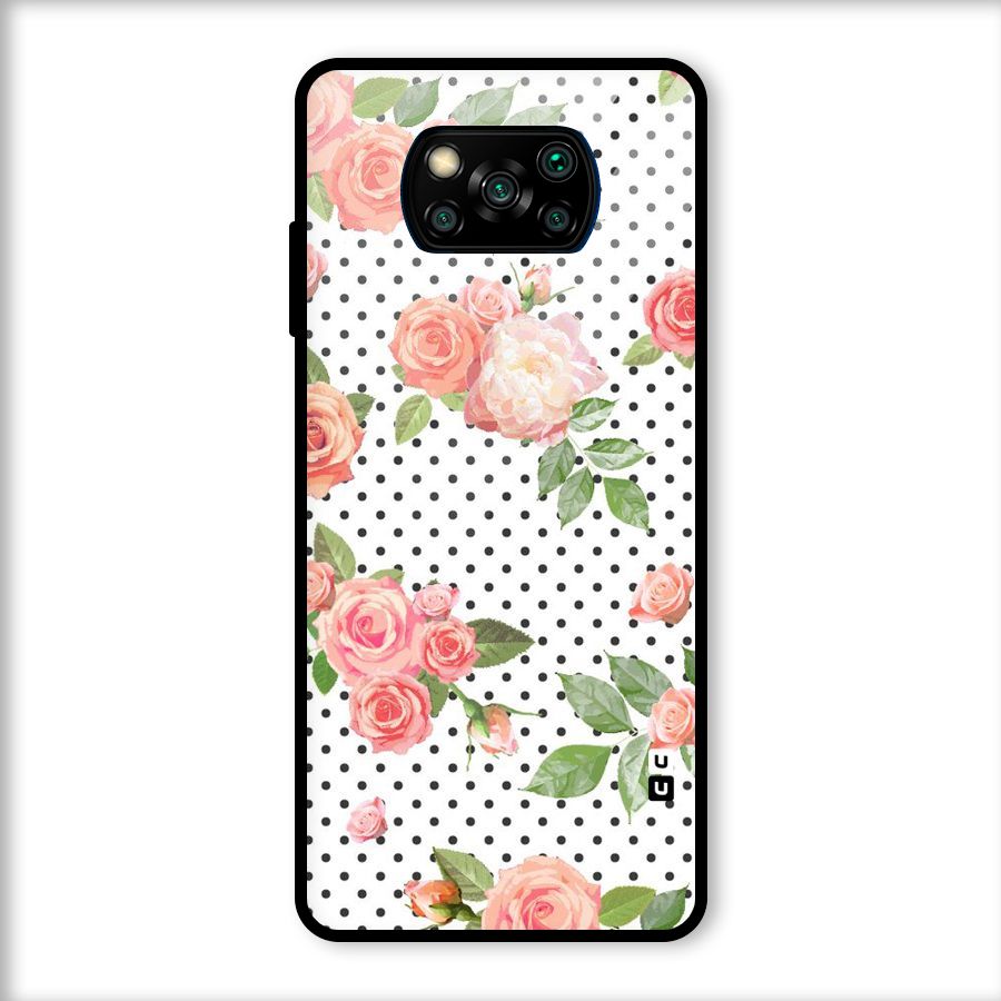 Polka Bloom White Glass Back Case for Poco X3