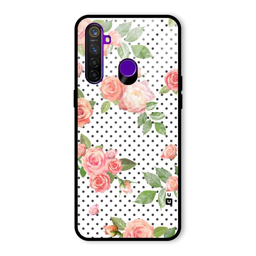 Polka Bloom White Glass Back Case for Realme 5 Pro