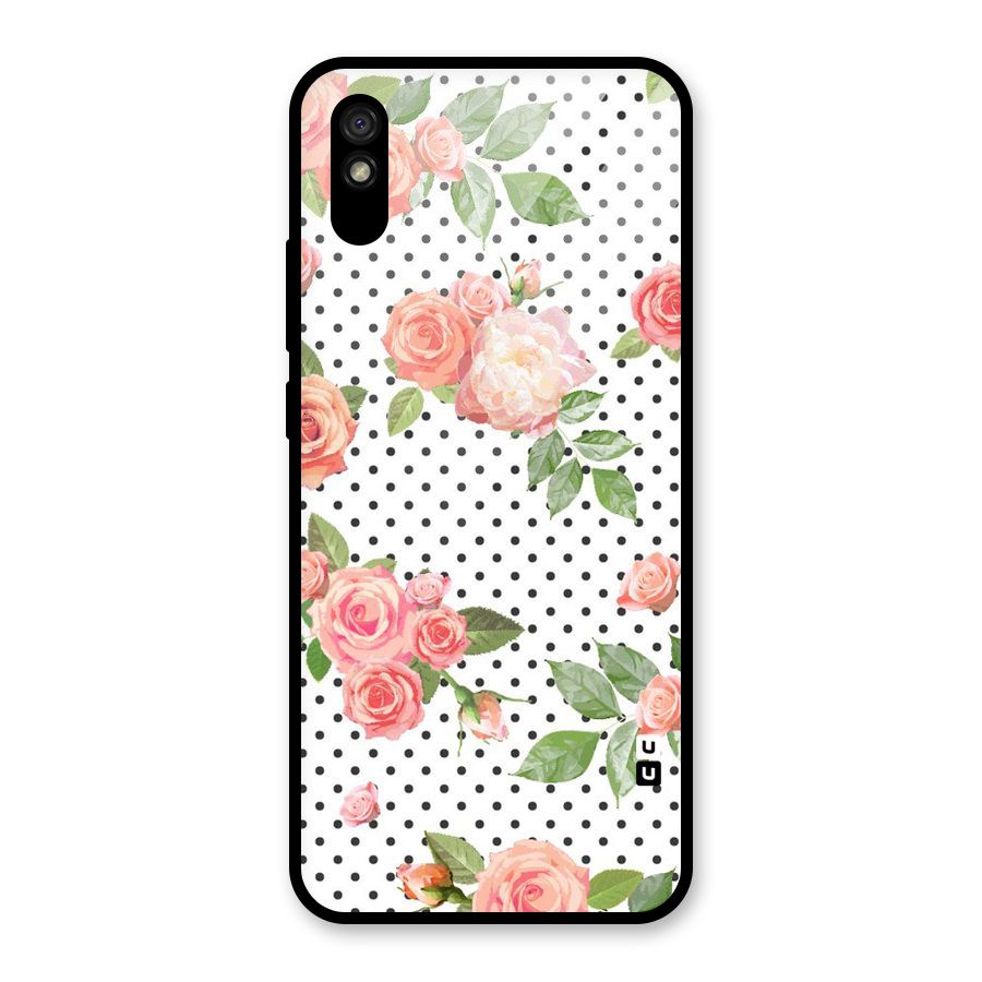 Polka Bloom White Glass Back Case for Redmi 9A