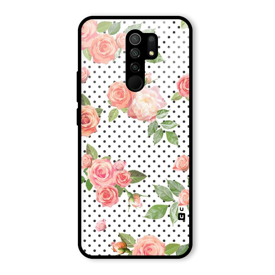 Polka Bloom White Glass Back Case for Redmi 9 Prime