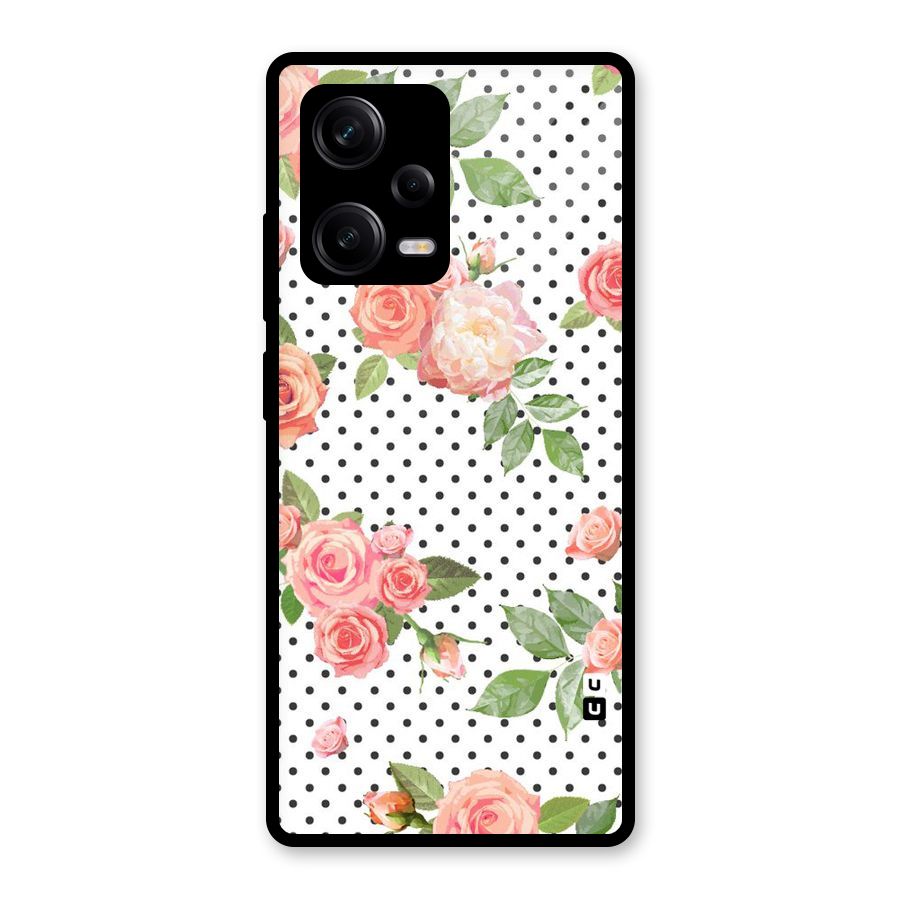Polka Bloom White Glass Back Case for Redmi Note 12 Pro