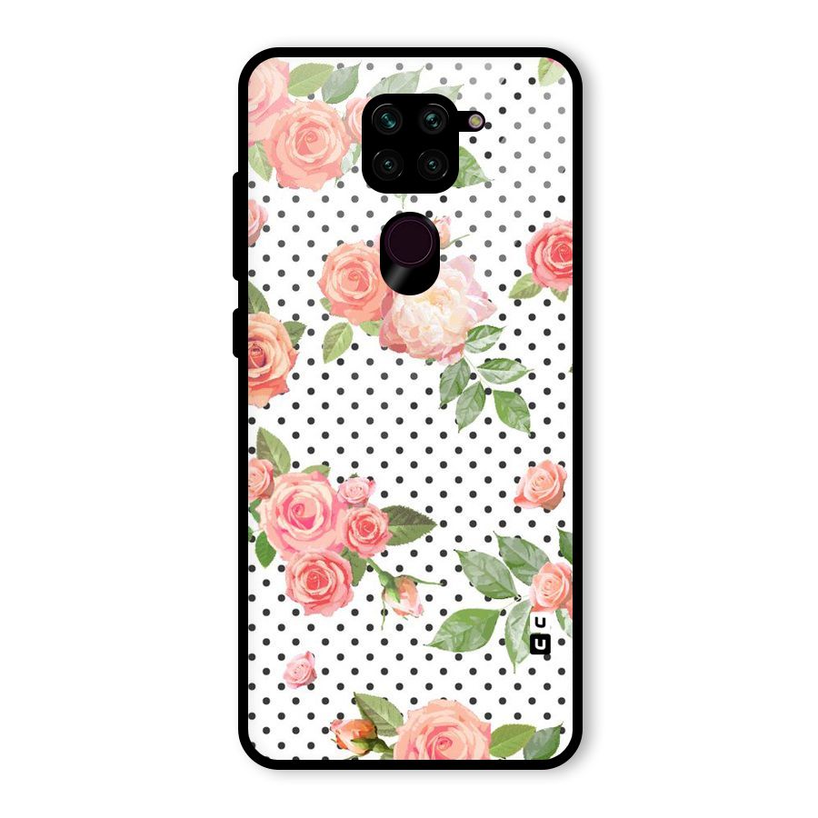 Polka Bloom White Glass Back Case for Redmi Note 9