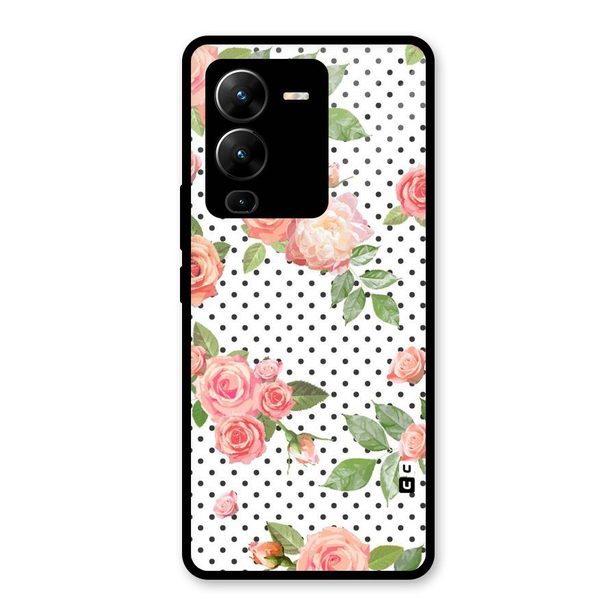 Polka Bloom White Glass Back Case for Vivo V25 Pro