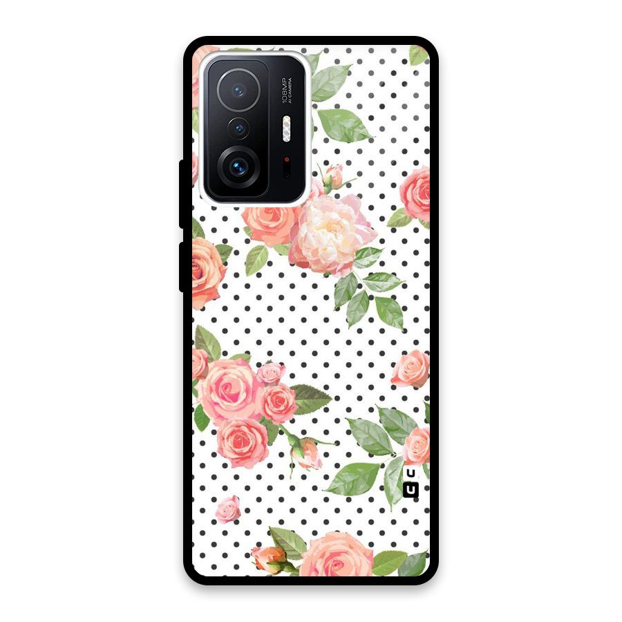 Polka Bloom White Glass Back Case for Xiaomi 11T Pro