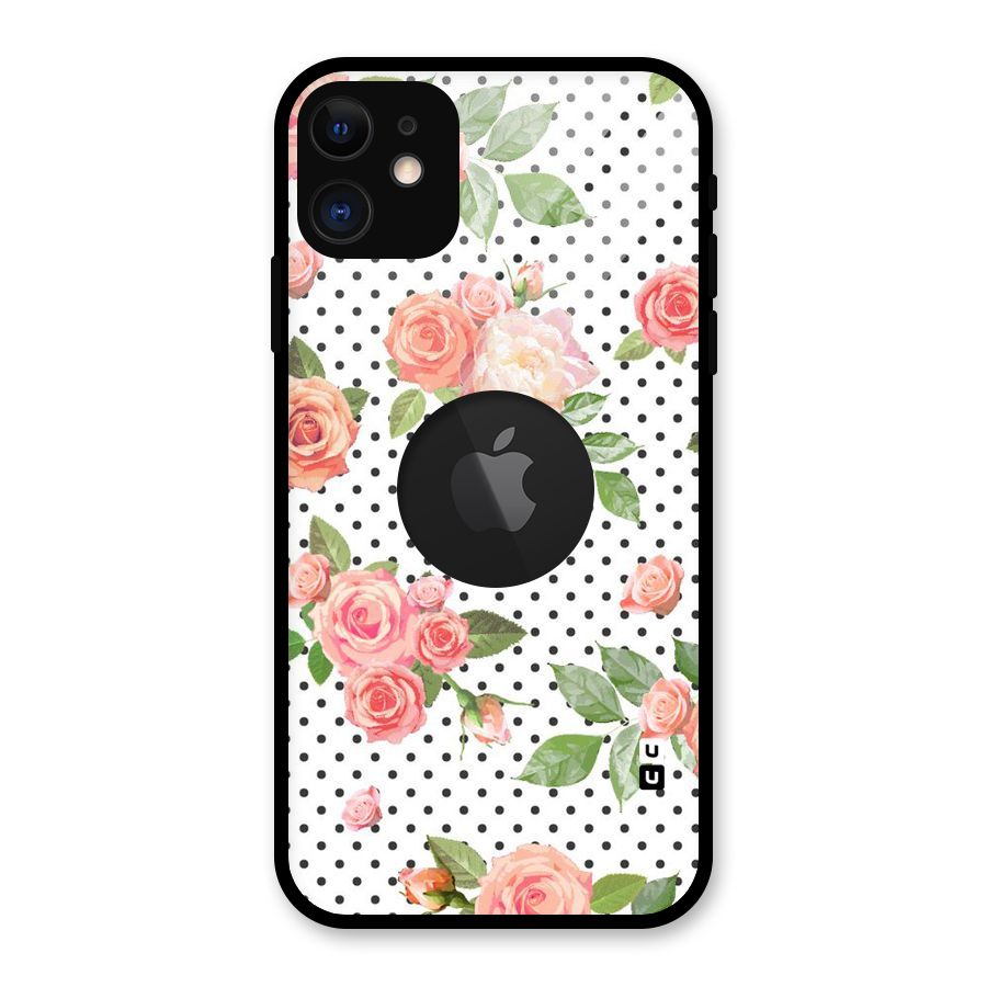 Polka Bloom White Glass Back Case for iPhone 11 Logo Cut
