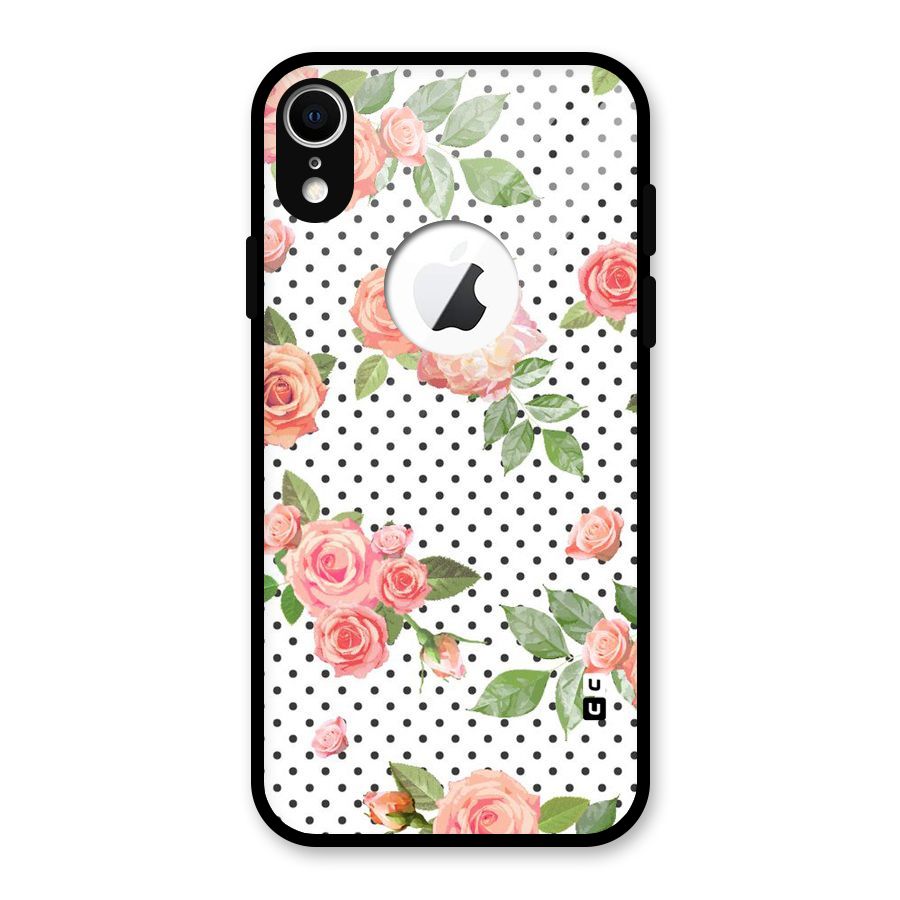 Polka Bloom White Glass Back Case for iPhone XR Logo Cut