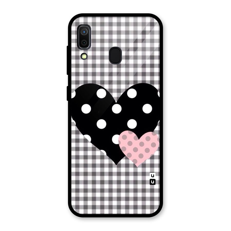 Polka Check Hearts Glass Back Case for Galaxy A30