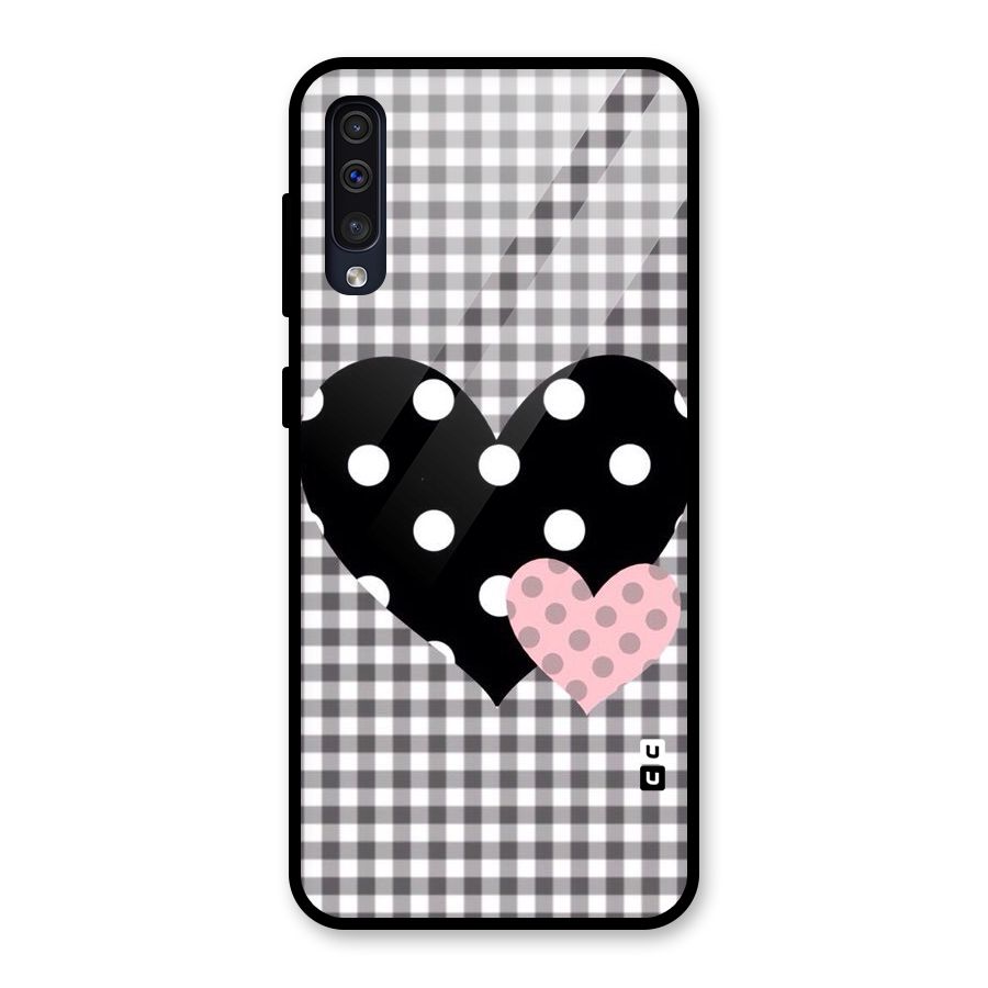 Polka Check Hearts Glass Back Case for Galaxy A30s