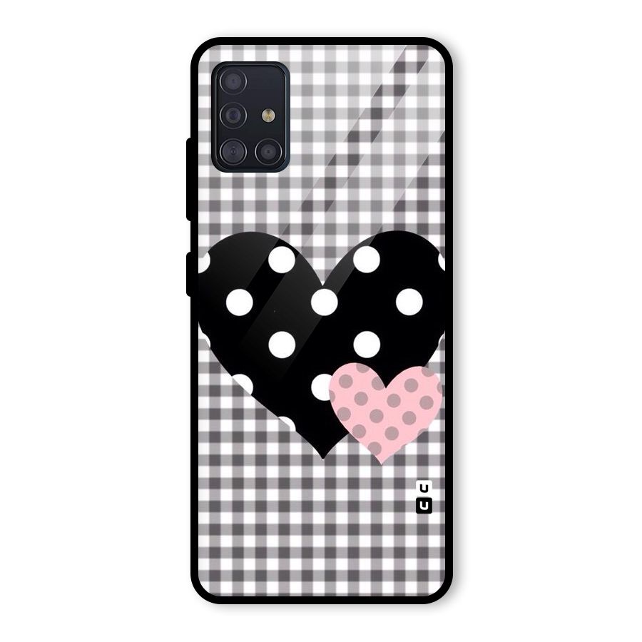 Polka Check Hearts Glass Back Case for Galaxy A51