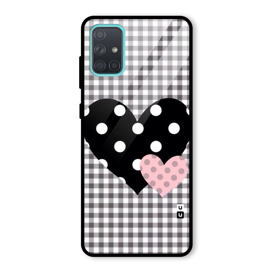 Polka Check Hearts Glass Back Case for Galaxy A71