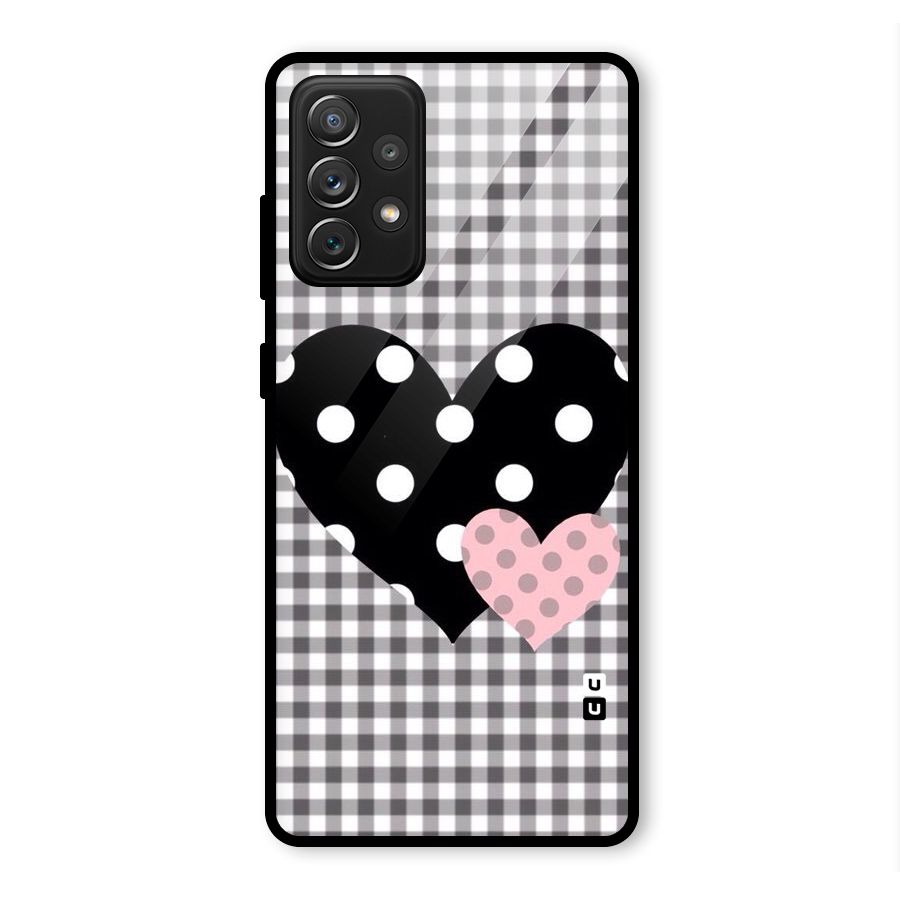 Polka Check Hearts Glass Back Case for Galaxy A72