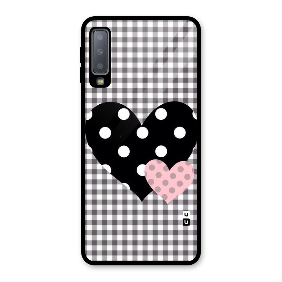 Polka Check Hearts Glass Back Case for Galaxy A7 (2018)