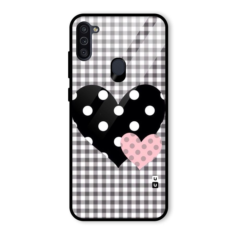 Polka Check Hearts Glass Back Case for Galaxy M11