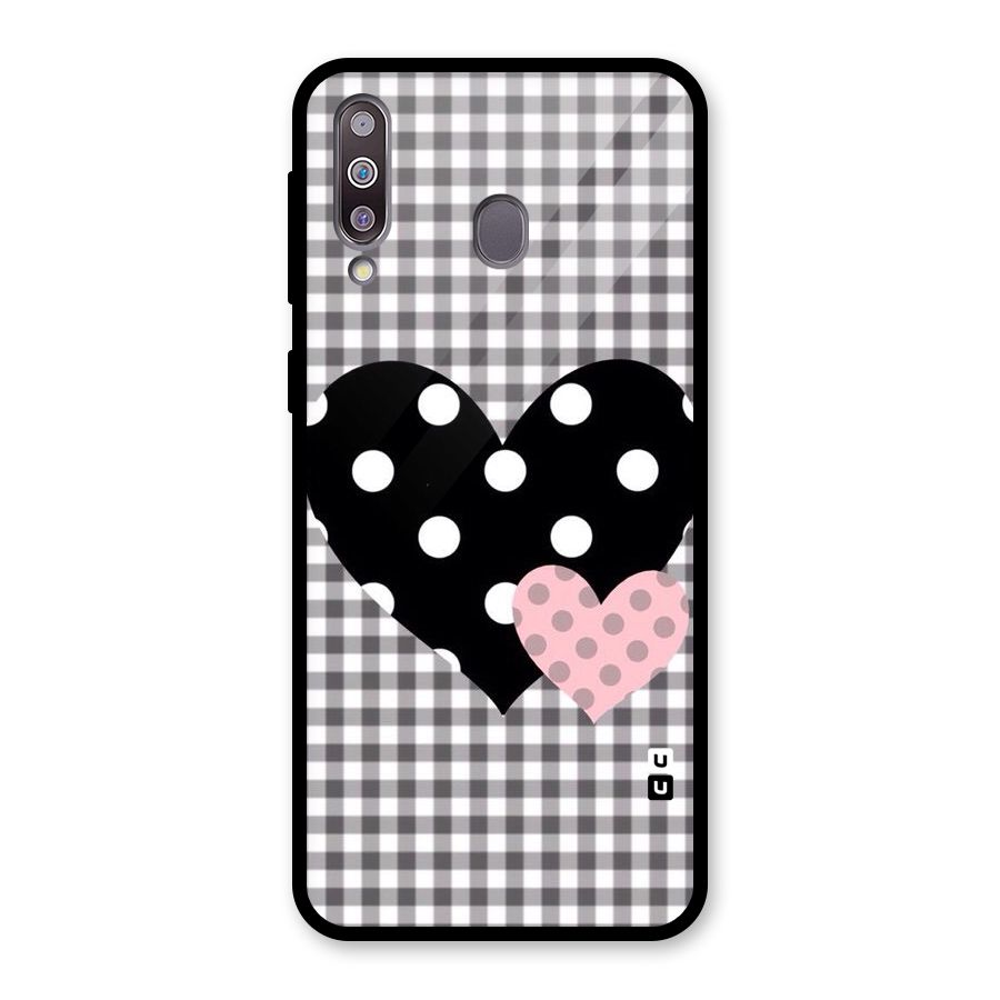 Polka Check Hearts Glass Back Case for Galaxy M30