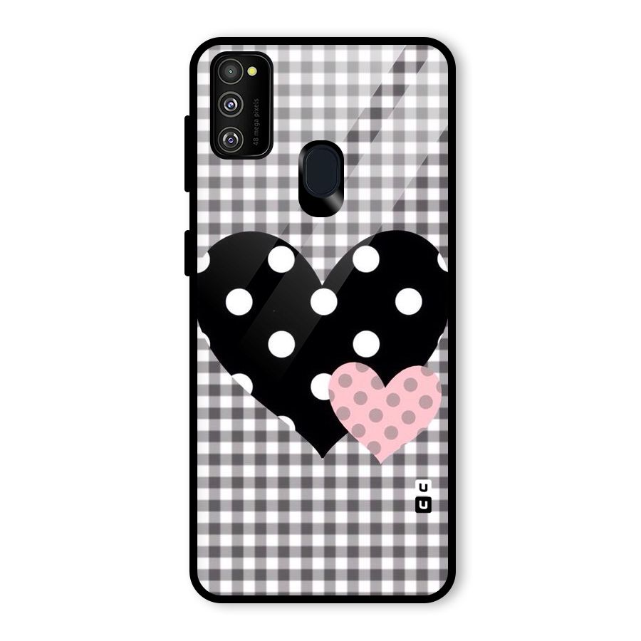 Polka Check Hearts Glass Back Case for Galaxy M30s