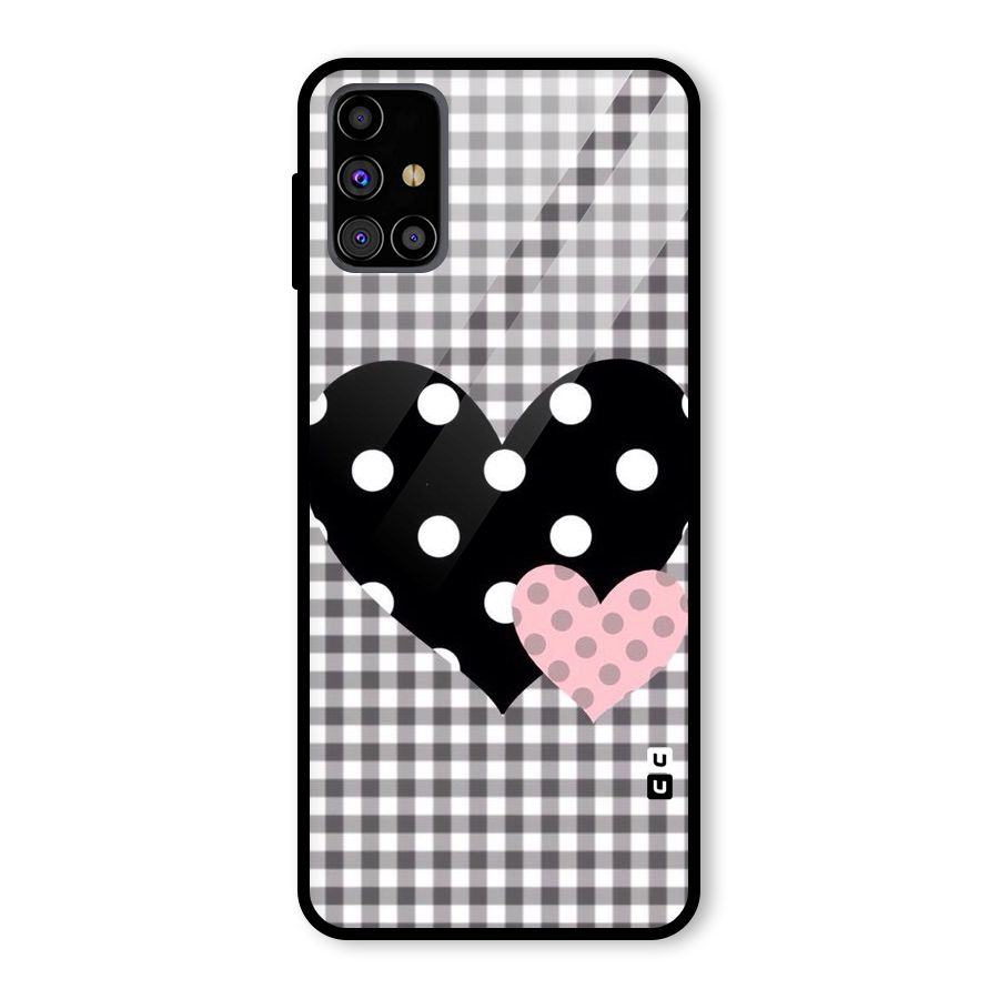 Polka Check Hearts Glass Back Case for Galaxy M31s