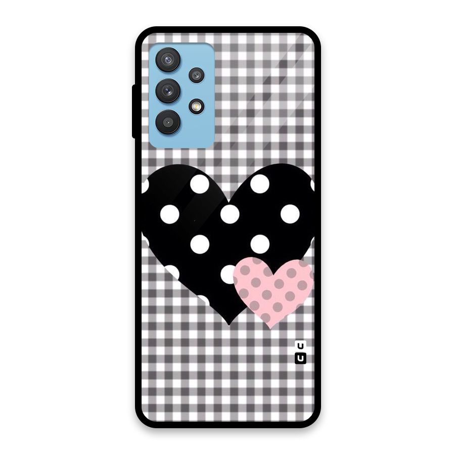 Polka Check Hearts Glass Back Case for Galaxy M32 5G